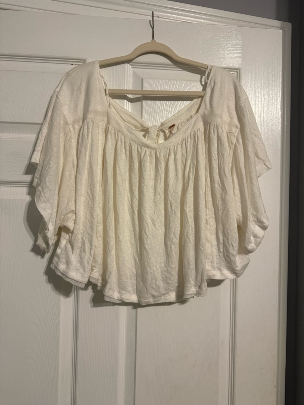 Free People Cream Gauzy Peasant Tunic with Tie Back